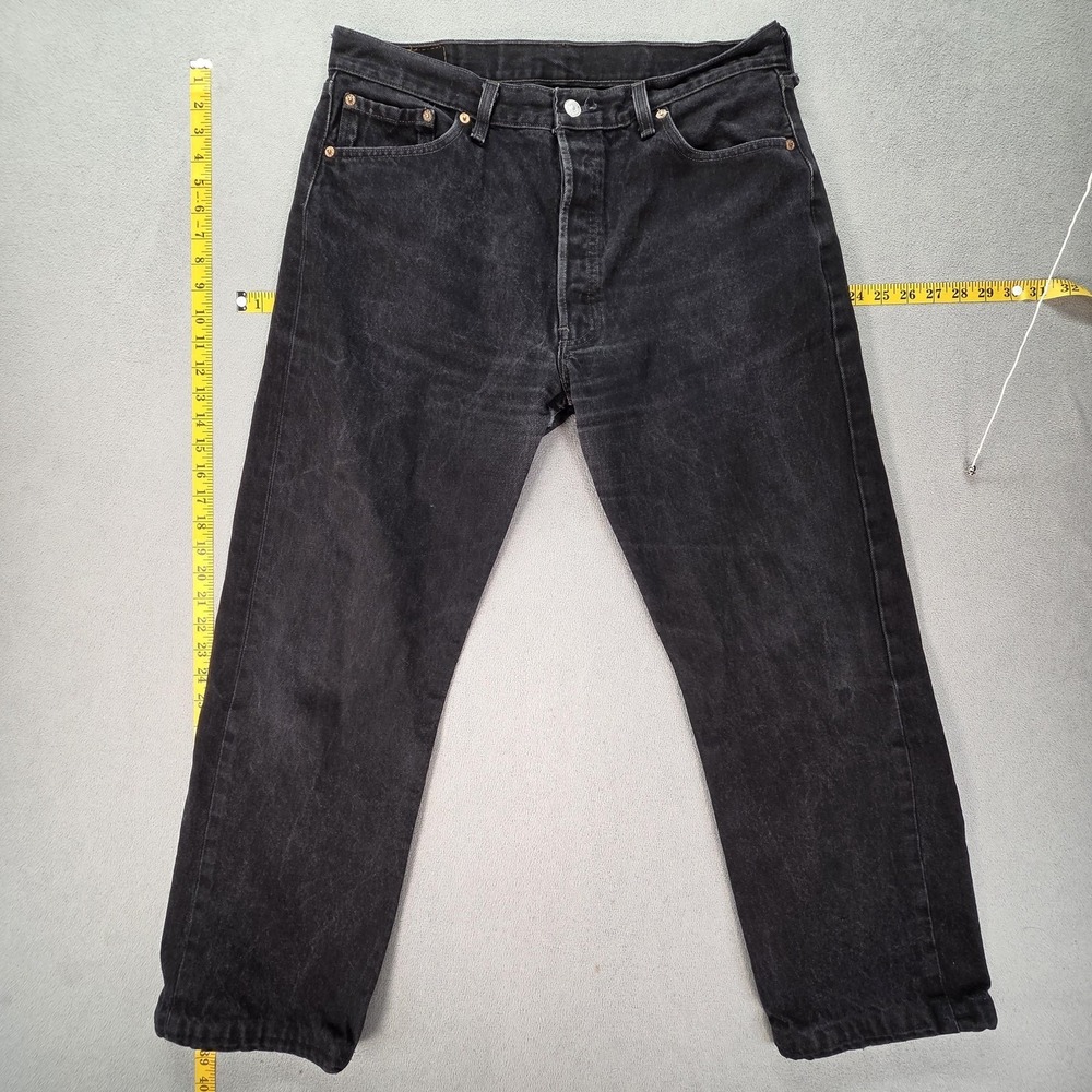 Vintage Levis 501 Jeans Mens Black Dark Wash Straight Altered Hem USA Fits 33x26